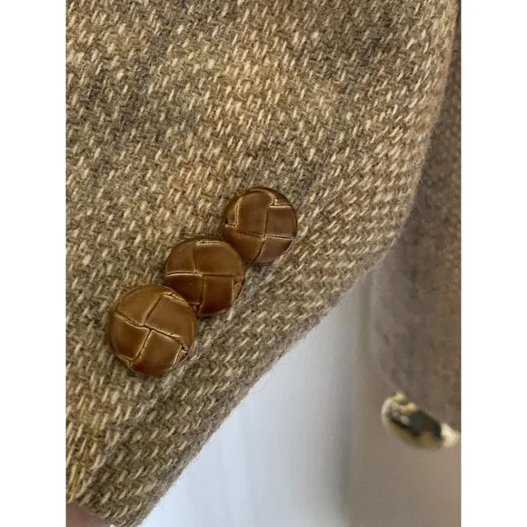 Egon Von Furstenberg Beige Tan Wool TweedBlazer 2 Button Men's 44R Vintage